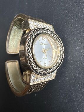 Geneva Gold-Tone Crystal Cuff Watch - Gold